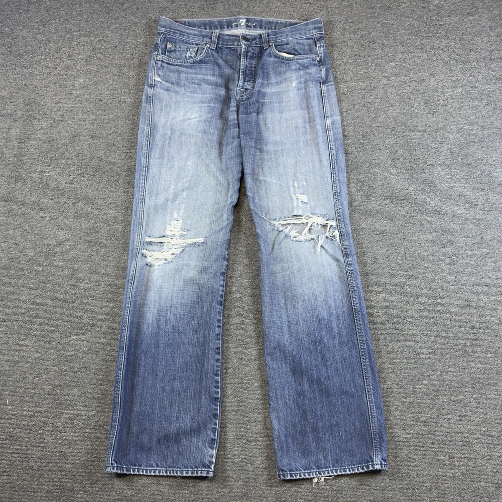 7 For All Mankind Jeans A Pkt Relaxed Men 31 USA Work Blue Button Fly Bootcut